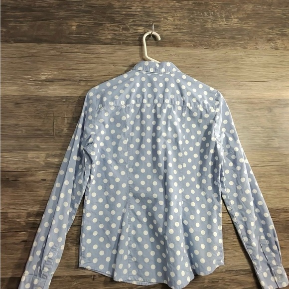 LOFT Light Blue Polka Dot Button Down Shirt - Picture 4 of 8